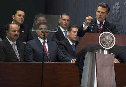 Enrique Pe&ntilde;a Nieto, Mexico&#039;s president, makes a speech on fiscal reform at the presidential residence in Mexico City on Sunday.