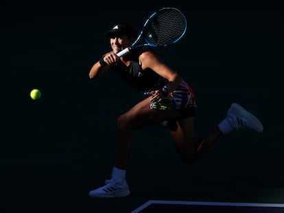 Garbiñe Muguruza, hace dos semanas durante el partido contra Riske en Indian Wells.