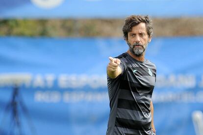 Quique S&aacute;nchez Flores, durante un entrenamiento del Espanyol.