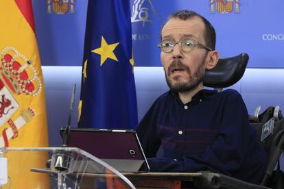 El portavoz de Unidas Podemos, Pablo Echenique, este martes en el Congreso de los Diputados.