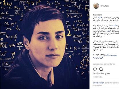 Publicaci&oacute;n del presidente iran&iacute; en Instagram en homenaje a Maryam Mirzakhani. 