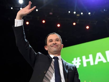 O candidato socialista, Benoît Hamon, neste domingo em Paris.