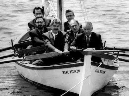 Carlos Ferrer Salat, Narcís Serra, Pasqual Maragall , J. Miquel Abad, Jordi Pujol i Juan Antonio Samaranch, el 1992.