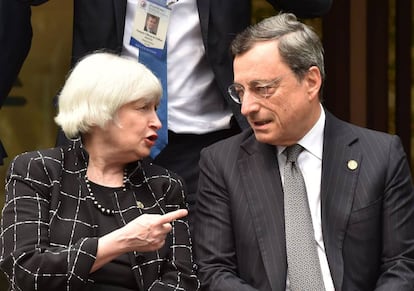 Federal Reserve official Janet L. Yellen and ECB President Mario Draghi.