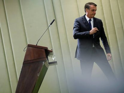 Jair Bolsonaro, durante cerimônia no palácio do Itamaraty, nesta sexta. 