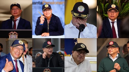 Gustavo Petro usando gorra en distintos eventos.