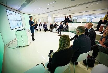 En una charla sobre unión energética en la UE con un grupo de empresarios del sector en la sede de Industriens Hus (Casa de las Industrias).