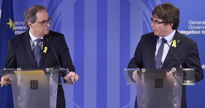 Quim Torra i Carles Puigdemont, aquest dissabte a Brusel·les.