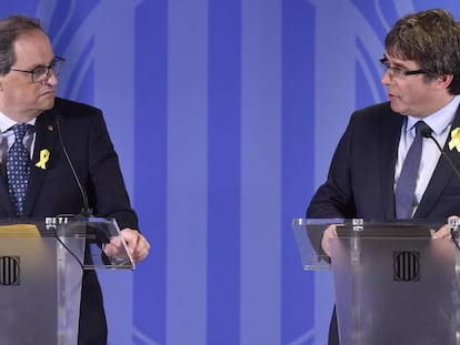 Quim Torra i Carles Puigdemont, aquest dissabte a Brusel·les.