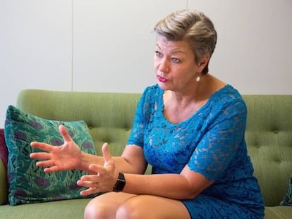 Ylva Johansson, comisaria europea de Interior, durante su entrevista con EL PAÍS.