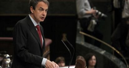 El presidente del Gobierno, José Luis Rodríguez Zapatero, esta mañana, durante su comparecencia en el Congreso de los Diputados.