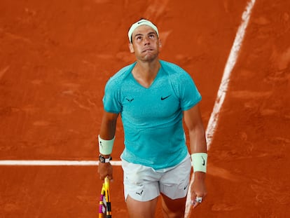 Nadal, durante el partido contra Zverev en Roland Garros, el 26 de mayo.