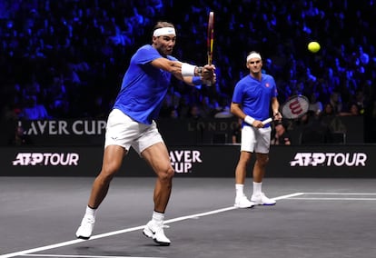 Nadal, durante el partido con Federer.