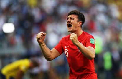 Maguire, celebra el triunfo de Inglaterra ante Suecia.