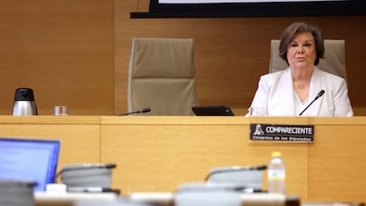 Enriqueta Chicano, este lunes en la comisión de investigación del Congreso sobre la compra de material sanitario en la pandemia.