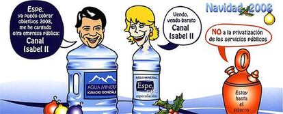 Esperanza Aguirre e Ignacio González, caricaturizados como botellas de agua.