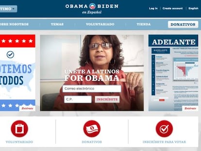 P&aacute;gina de la campa&ntilde;a de Obama dedicada exclusivamente a los votantes hispanos.