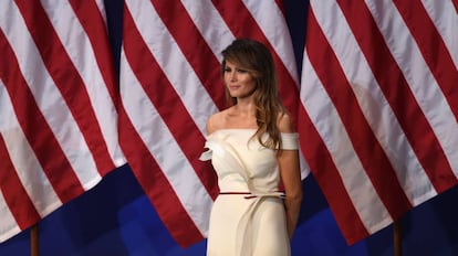 A primeira-dama Melania Trump, na festa no dia da posse de Donald Trump. 