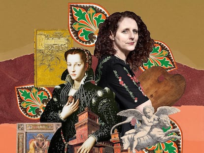 Retrato de Maggie O'Farrell y retrato de Lucrecia de Médici, de Alessandro Allori (1560).