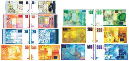 Otra colección de formas abstractas finalistas, de la mano de Terry Thorn, de la manufacturera de billetes británica De La Rue.