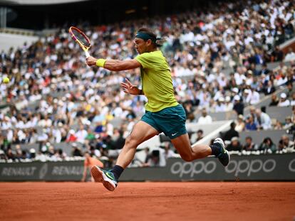 Rafael Nadal en su partido final en la decimoquinta jornada del torneo Roland-Garros Open, París, el 5 de junio de 2022.