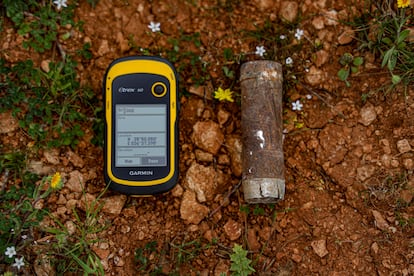 Remains of munition removed by the Syrian Civil Defense team in the village of Al-Nayrab on 10 March 2024.