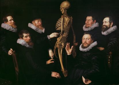 Pintura atribuida a Nicolaes Eliasz Pickenoy (1591-1653), 'Lección de osteología del Dr. Sebastiaen Egbertsz', 1619. De la colección del Museo de Ámsterdam.