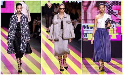 Tres de las propuestas de la colección para la próxima primavera presentadas por Dior en la semana de la moda de París, el 26 de septiembre de 2023.
