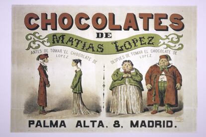 Un cartel que anuncia los chocolates de Matías López expuesto en el Museo del Chocolate de Estepa, en Sevilla.