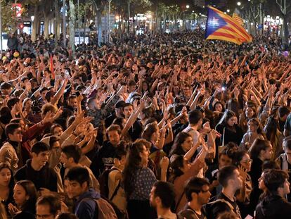 Thousands of people take to the streets of Barcelona in the fourth consecutive day of protests.