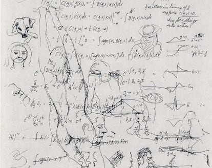 Equações e desenhos de Richard Feynman.