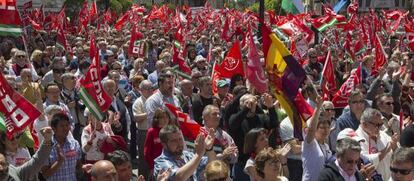 Protesta laboral en el centro de Sevilla.