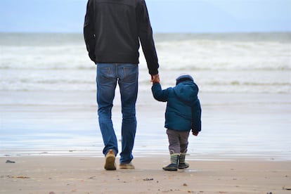 A father and son at the beach