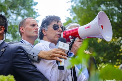 El presidente de Colombia, Gustavo Petro, en Nueva York, en una protesta por Palestina, el 26 de septiembre.