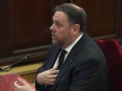 Oriol Junqueras durante una de las sesiones del juicio del 'procés'. 