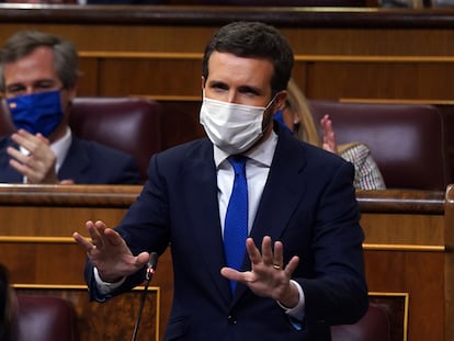 Pablo Casado durante una sesión de control al Gobierno en el Congreso.