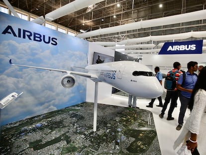 Stand de Airbus en la feria aeronáutica de Bangalore (India), el 15 de febrero.