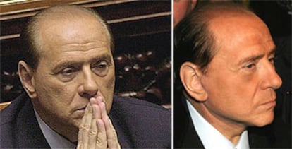 A la izquierda, Berlusconi, en una foto de archivo. A la derecha, el nuevo rostro del primer ministro.