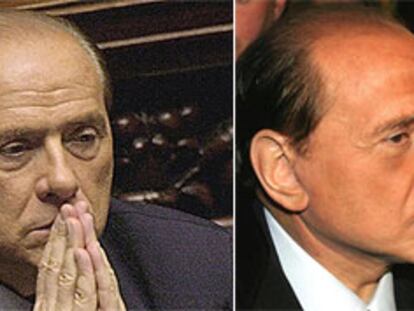 A la izquierda, Berlusconi, en una foto de archivo. A la derecha, el nuevo rostro del primer ministro.