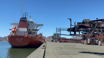 El carguero ruso Loukas I en el puerto de Guaymas (Sonora), este jueves.