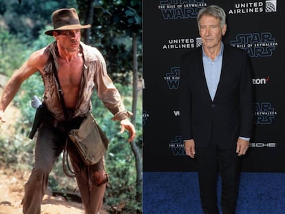 Imagen de ‘Indiana Jones y el templo maldito’ (1984); a la derecha, su protagonista, Harrison Ford, en el estreno de ‘Star Wars: The Rise Of Skywalker’ en 2019 en Los Ángeles.