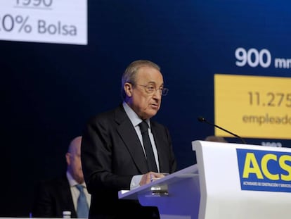 El presidente de ACS, Florentino Pérez, en la junta de accionistas de la compañía, el pasado 10 de mayo en Madrid.