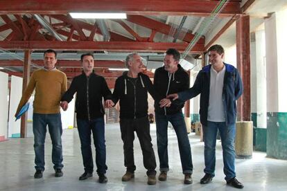 De izquierda a derecha, Oriol Castro, Eduard Xatruch, Ferran Adrià, Marc Cuspinera y Eugeni de Diego, miembros del equipo de elBulliFoundation.