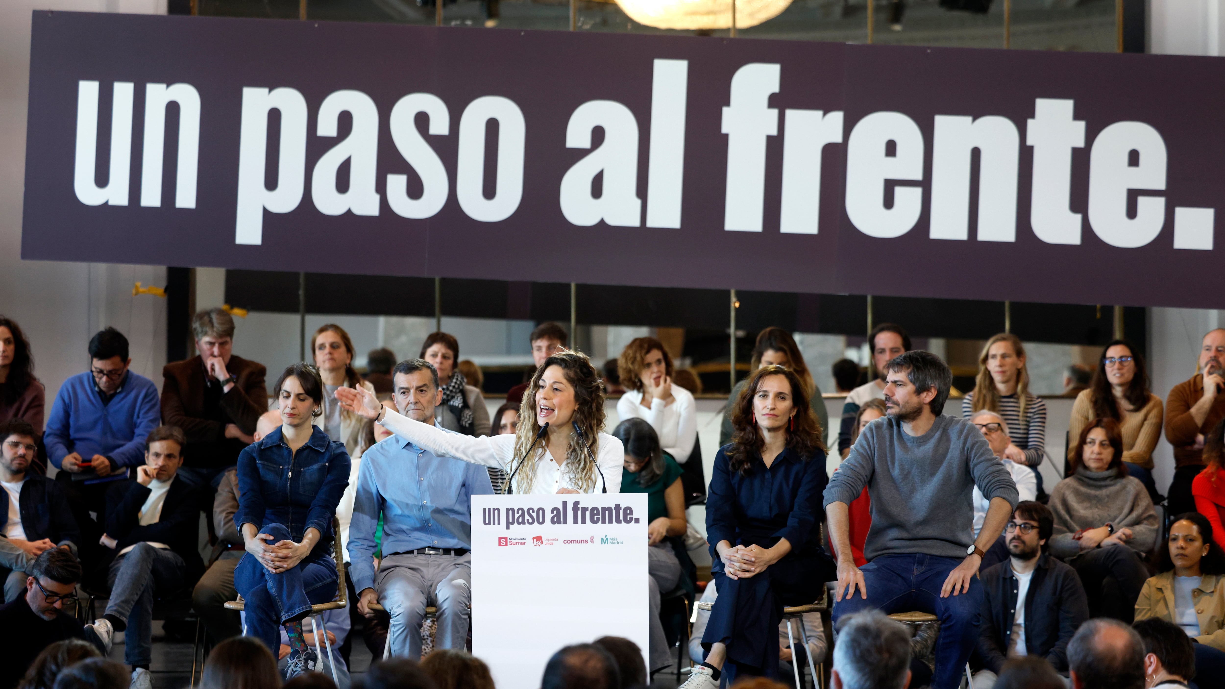 Lara Hernández, coordinadora de Sumar, durante su intervención.