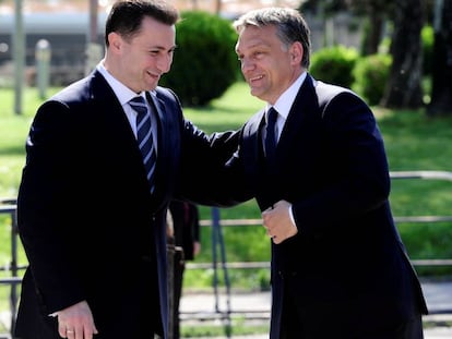 El ex primer ministro macedonio Nikola Gruevski y el primer ministro húngaro Viktor Orbán en Skopje en mayo de 2011.
