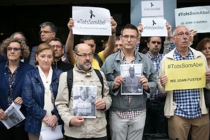 Professors en la concentració d'avui a Barcelona.