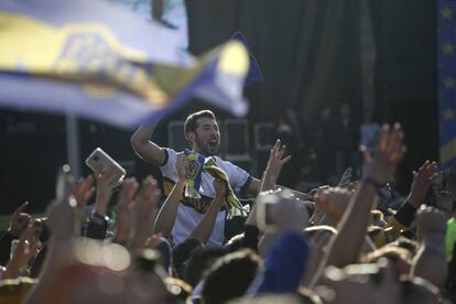 Seguidores de Boca Juniors este domingo, en Madrid.