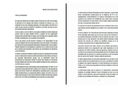 Los dos primeros folios de la carta que dirigió Pedro Sánchez a los ciudadanos el pasado 24 de abril para comunicar que se tomaba un periodo de reflexión.