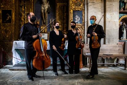 El Cuarteto Cosmos en la iglesia de Vilanova de Lourenzá (Lugo), este sábado en el Festival Bal y Gay.