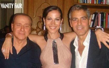 Silvio Berlusconi. Sabina Began y George Clooney en la fiesta celebrada en Roma en 2008